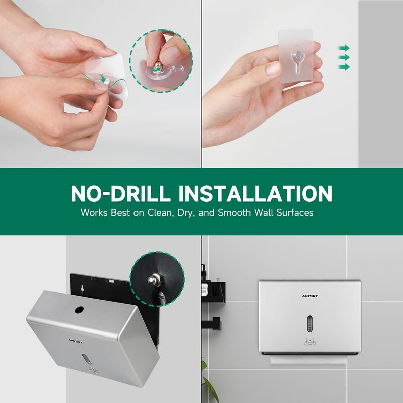 anydry Wall-Mounted Paper Towel Dispenser – Fits Tri-Fold Towels up to 10x3.1 Inches, Holds 200 Sheets, Ideal for Home & Commercial Use (Silver) - Image 5
